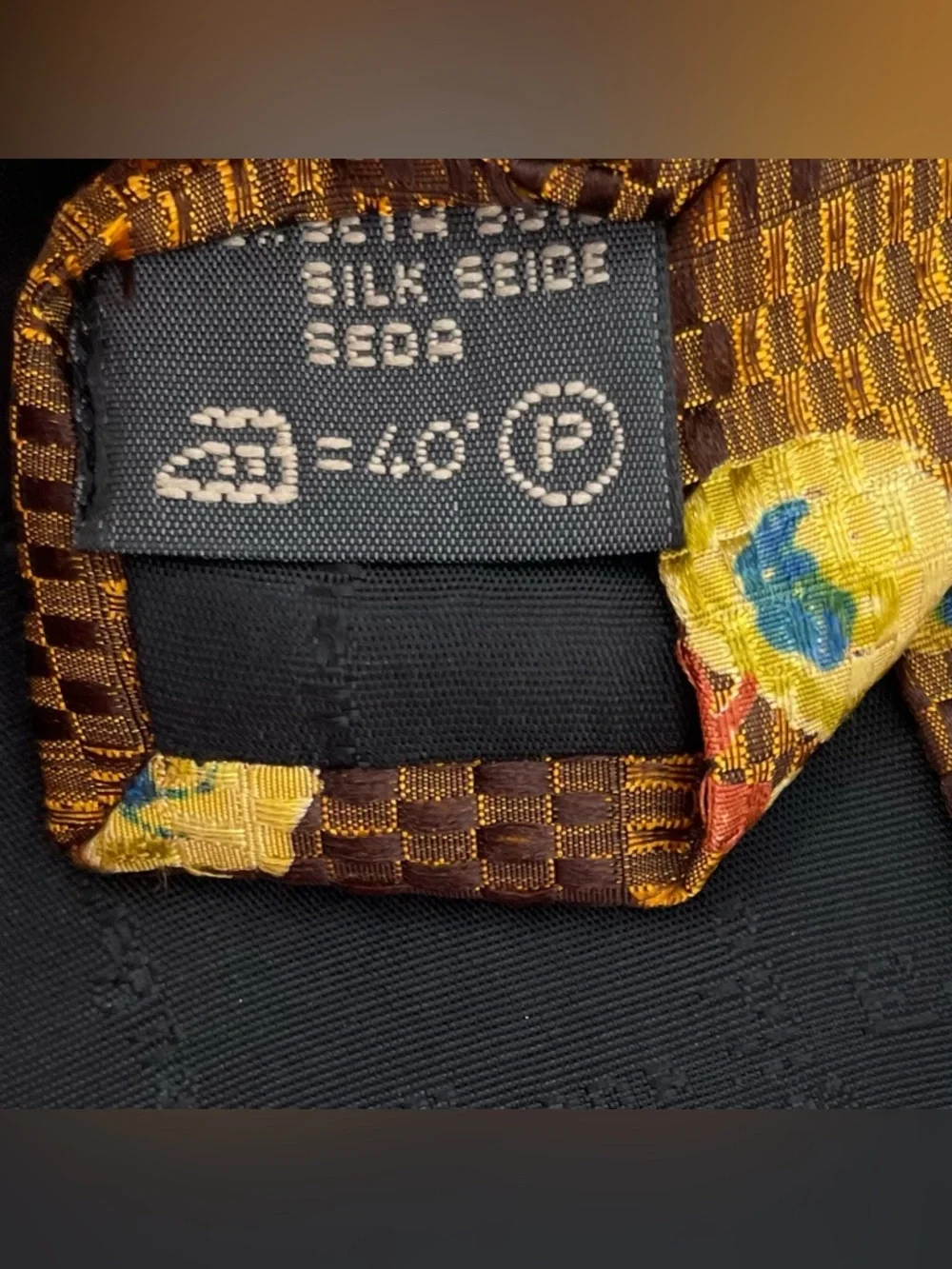 Ermenegildo Zegna Two Tone Brown Background Yellow Blue Orange Floral Silk Tie